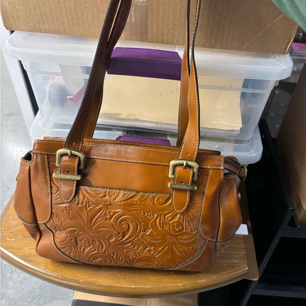 Patricia Nash Embossed Tan Leather Shoulder Bag